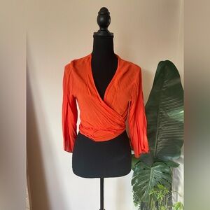 Windsor Wrap-Style Long Sleeve Bright Orange Top